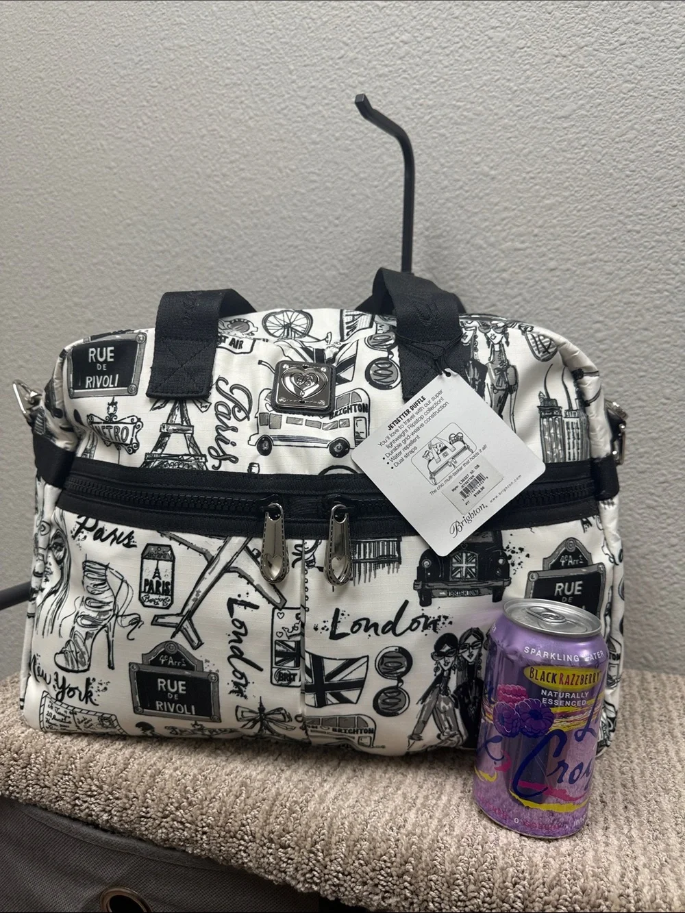 Brighton Black & White Jetsetter Travel Satchel with Paris & London Print